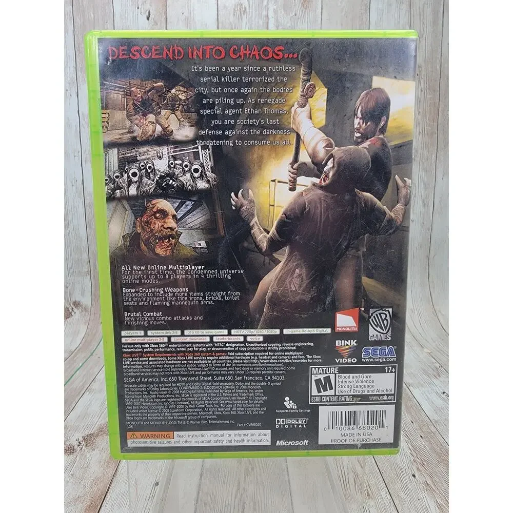 Condemed 2: Bloodshot, Microsoft Xbox 360 Video Game w/Manual